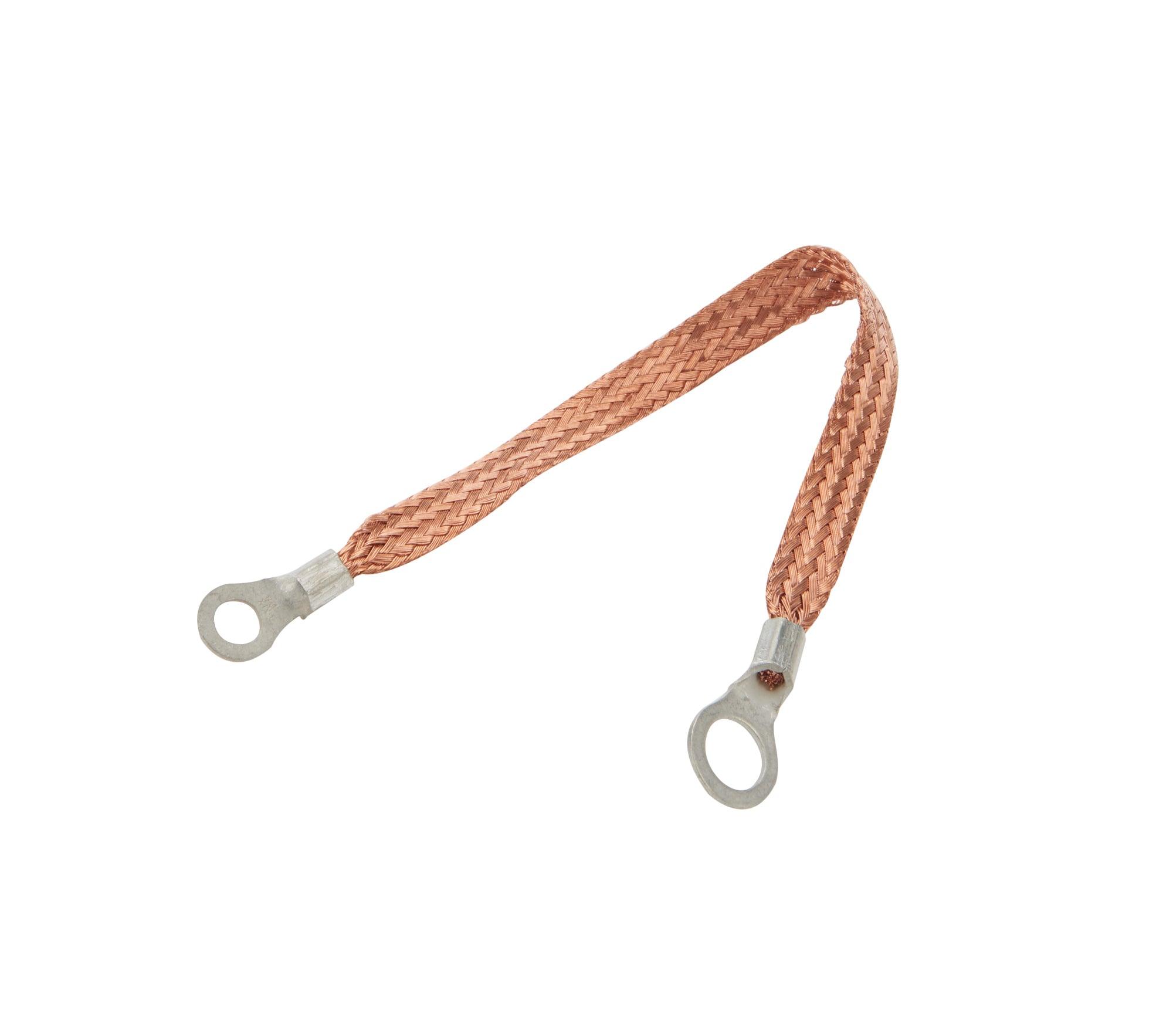 Copper Ground Strap 9in w/ 1/4in and 3/8in Ring - Burlile Performance Products