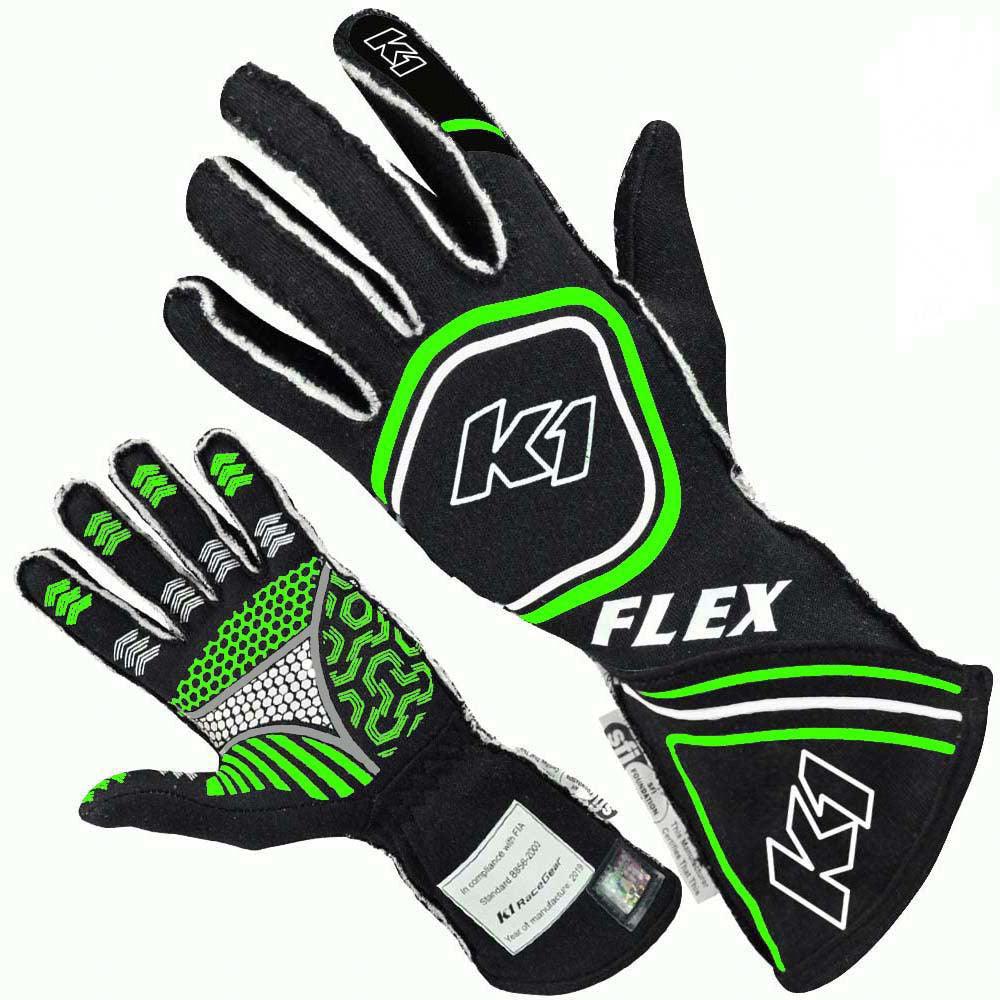 Glove Flex Large Black / Flo Green SFI / FIA - Burlile Performance Products