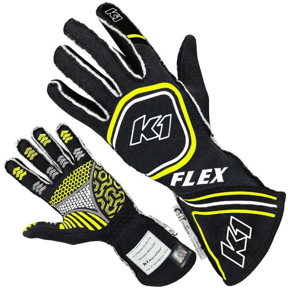 Glove Flex Large Black / Flo Yellow SFI / FIA - Burlile Performance Products