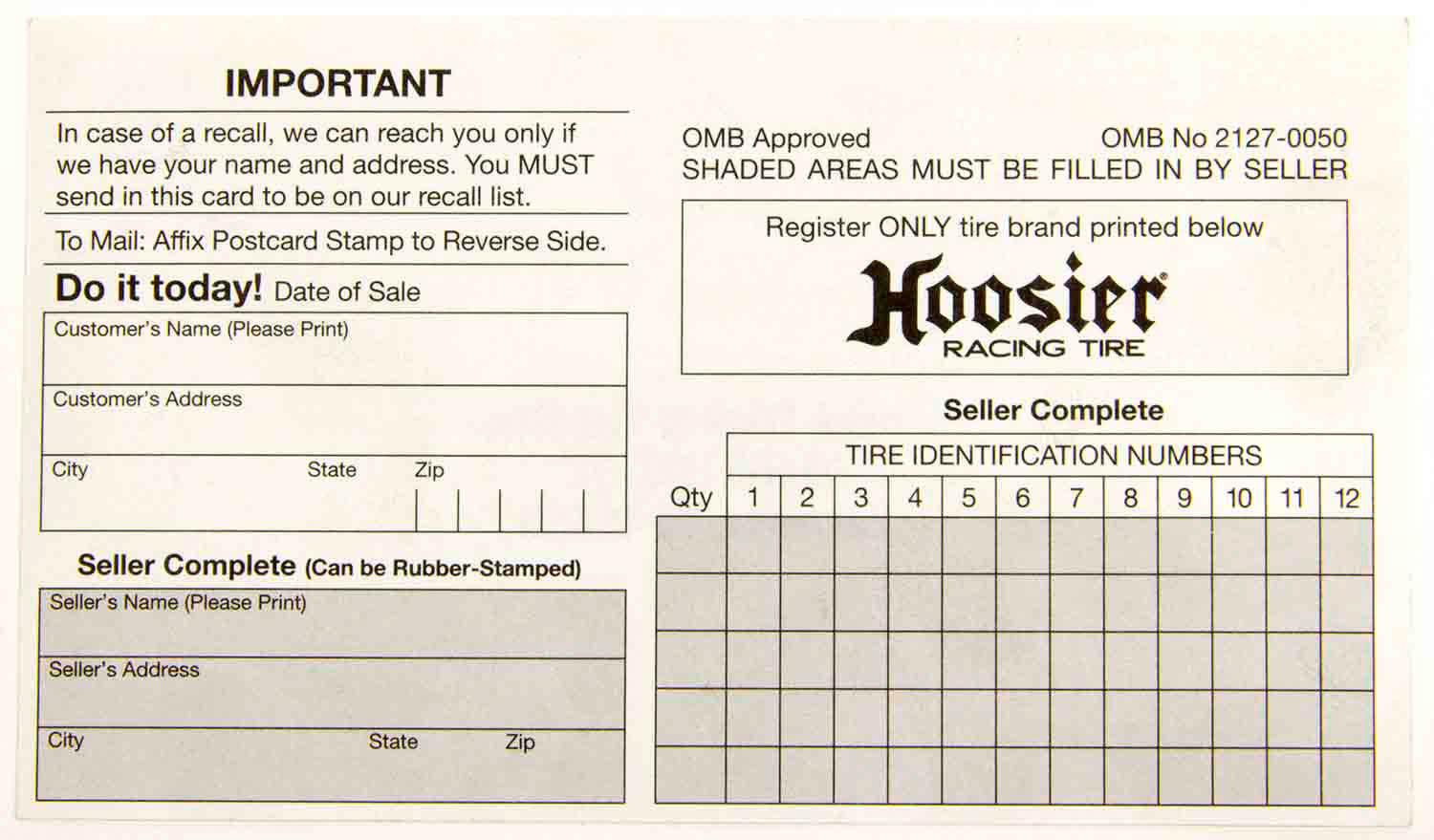 Hoosier Registration Card - Burlile Performance Products