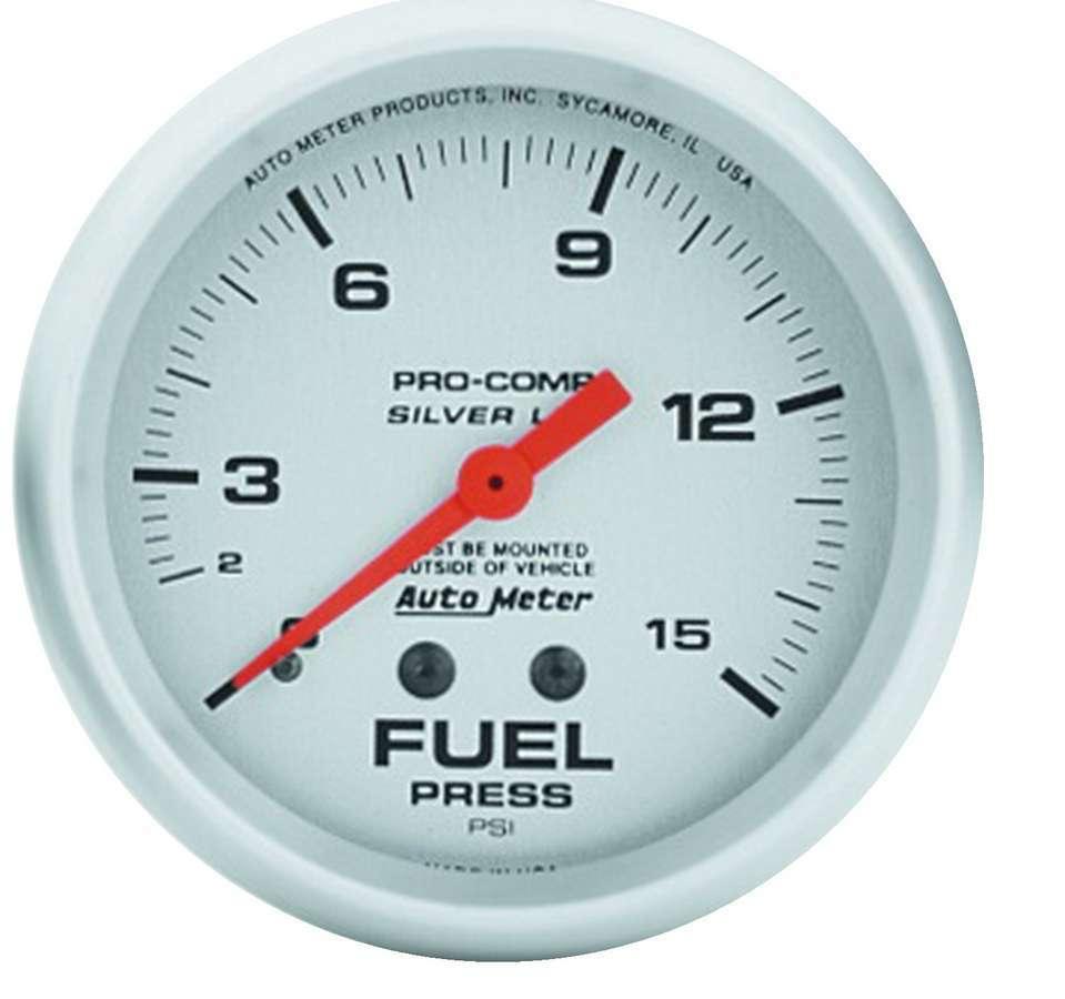 Pro Comp 2-5/8in Silver Liq-Fill Fuel 0-15 PSI - Burlile Performance Products