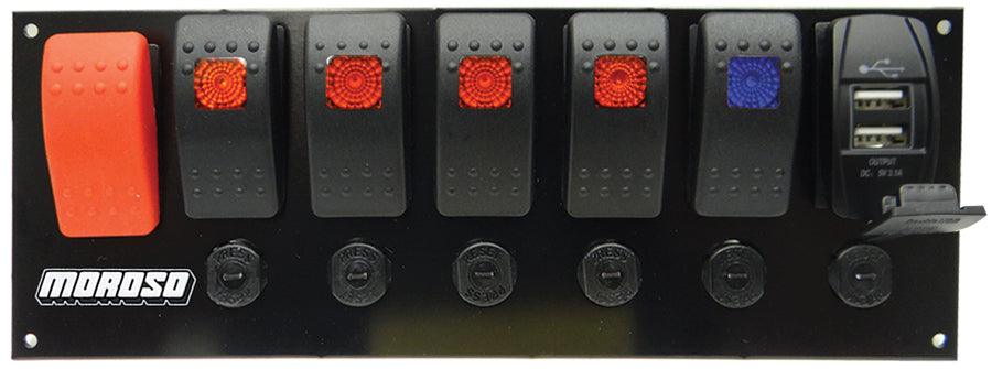 Rocker LED Switch Panel w/Breakers & USB Ports - Burlile Performance Products