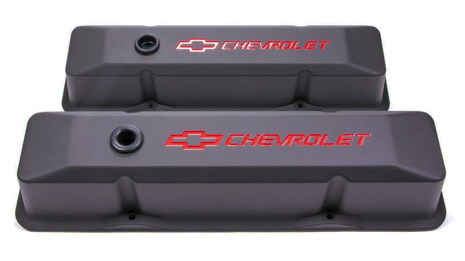 SBC Blk Crinkle Die Cast V/C's - Tall w/Baffle - Burlile Performance Products