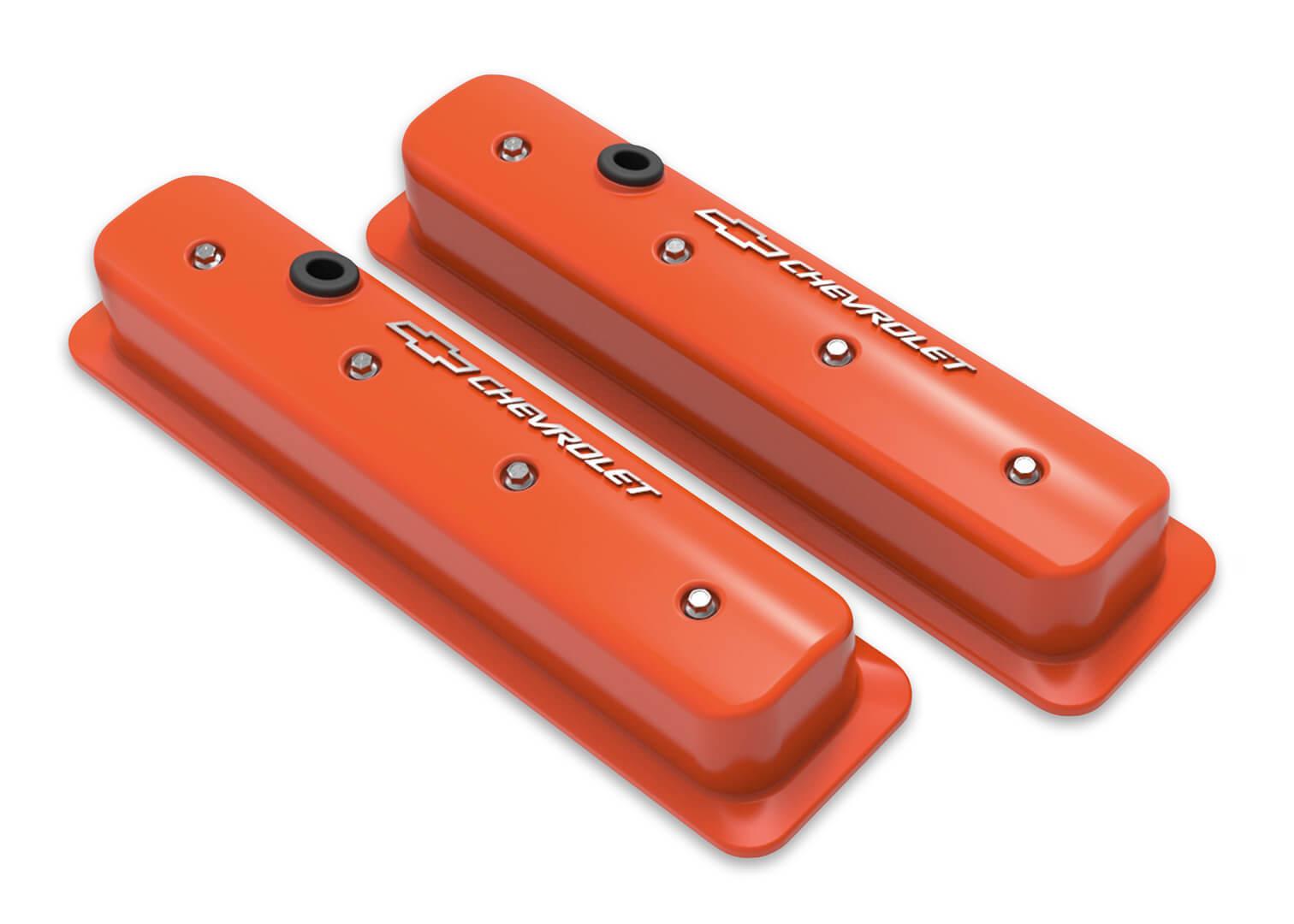 SBC Muscle Car Valve Covers w/Holes Orange - Burlile Performance Products