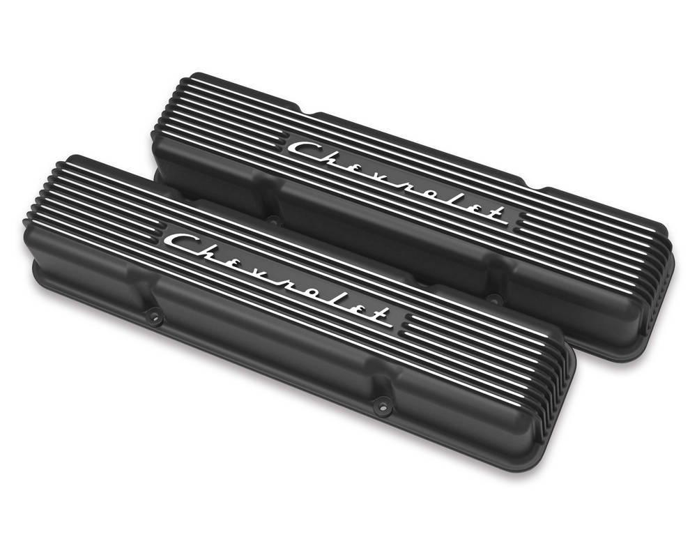 SBC Valve Covers Finned Vintage Series Black - Burlile Performance Products