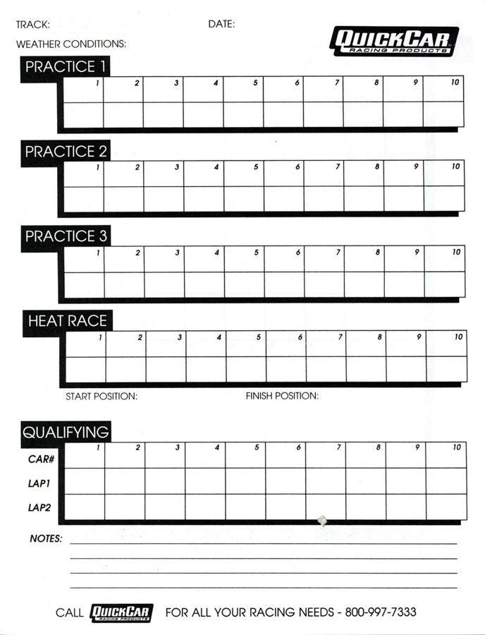 Time Organizer Sheets 100 Lap (50PK) - Burlile Performance Products