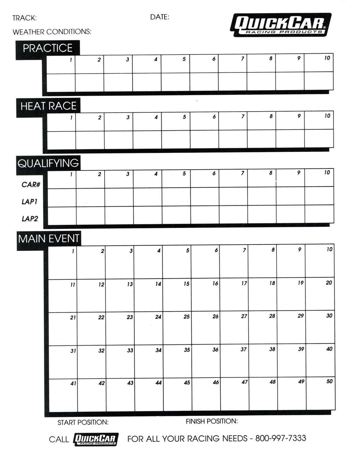 Time Organizer Sheets 50 Lap - Burlile Performance Products